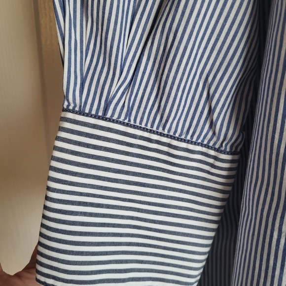Free People Striped Button down shirt 2 toned blue white size L Coastal - Picture 2 of 12